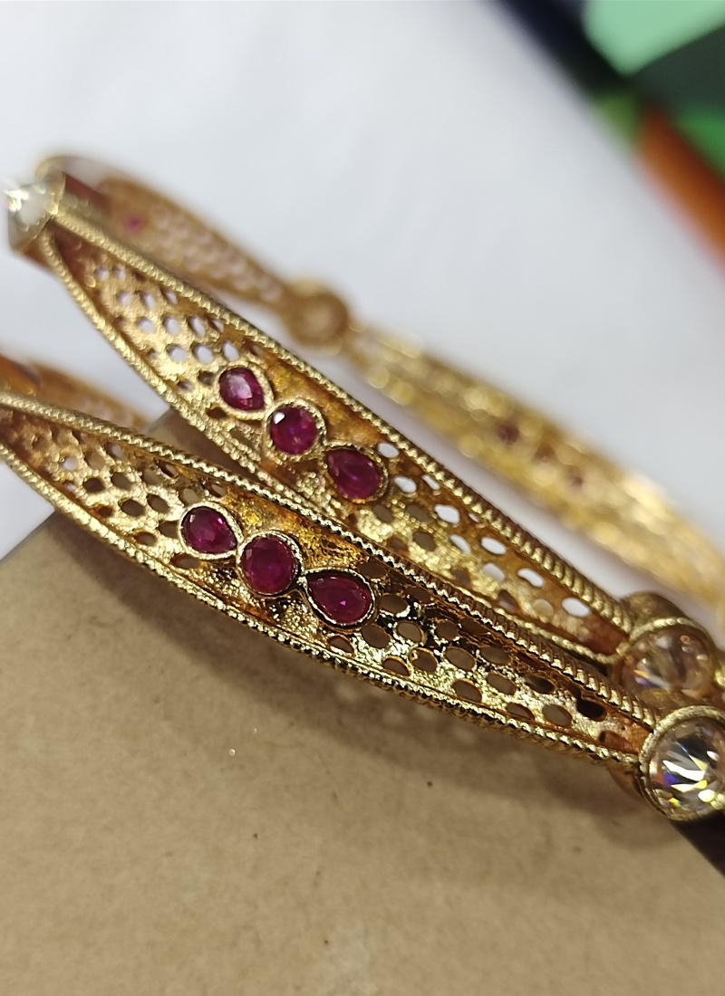 Exquisite Designer Bangles With AD Stone Embellishments