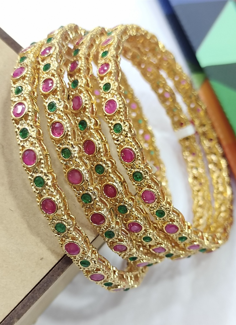 Golden Plated Designer Bangles With AD Stone Detailing