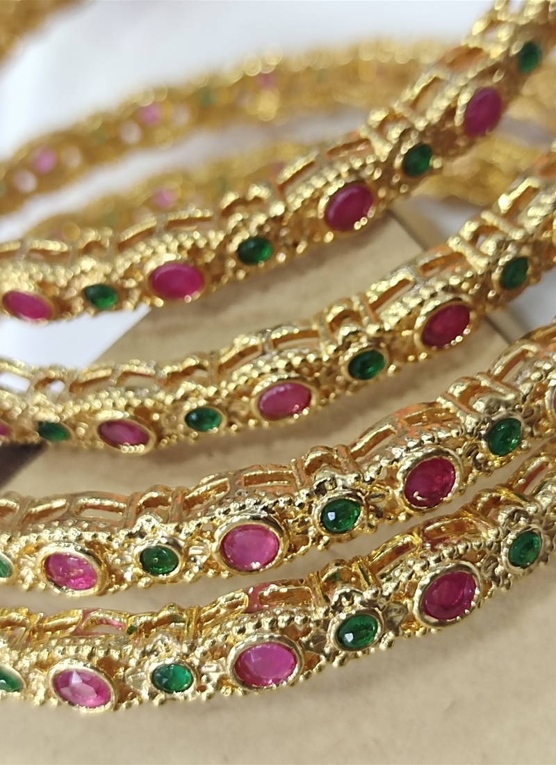 Golden Plated Designer Bangles With AD Stone Detailing