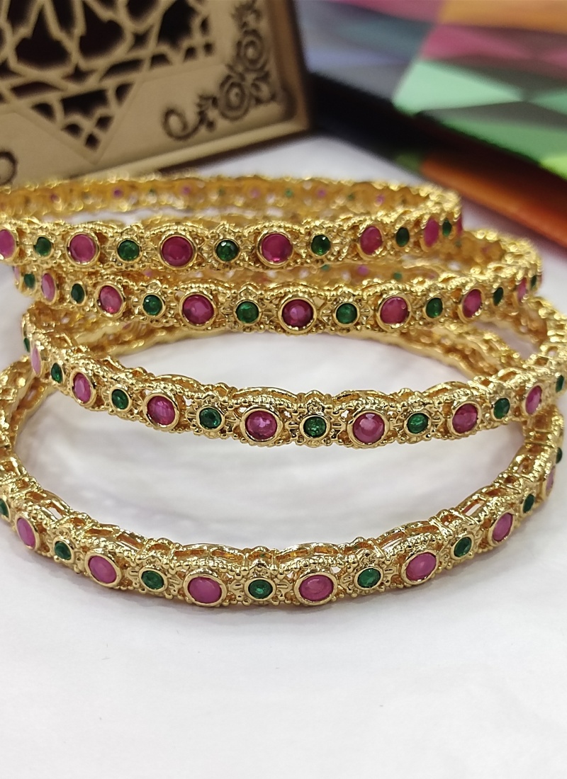 Golden Plated Designer Bangles With AD Stone Detailing