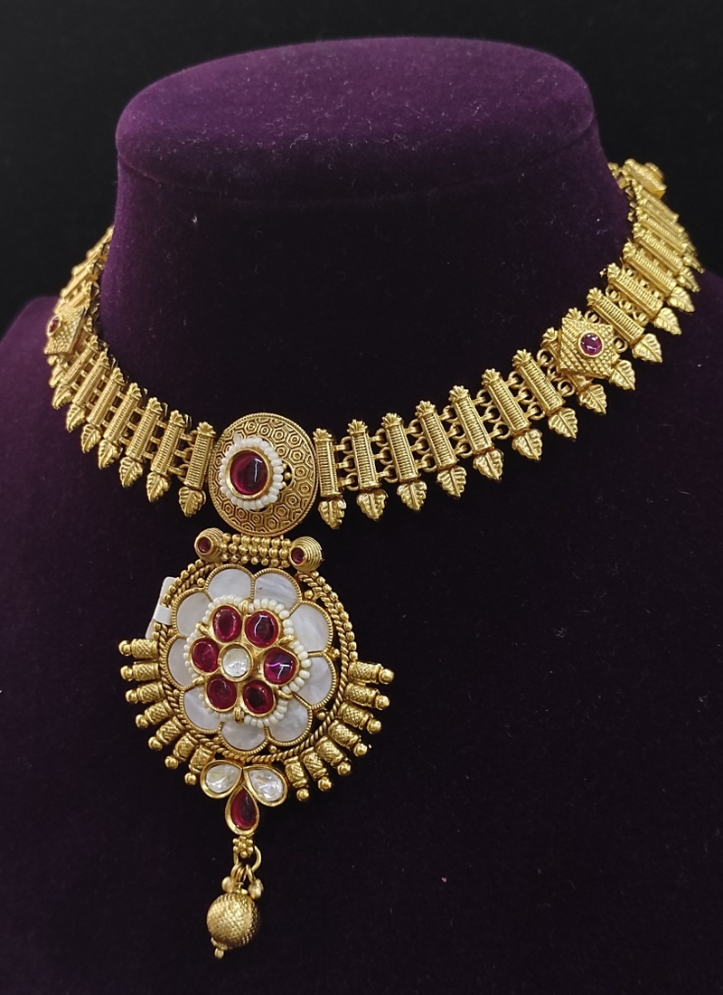 The Golden Brass AD Stone Round Neck Ensemble