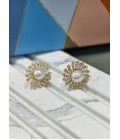 Dazzling Brass Earrings Adorned With Ad Stone And White Moti For Daily Elegance