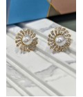 Dazzling Brass Earrings Adorned With Ad Stone And White Moti For Daily Elegance