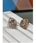 Elegance Brass Earrings With Adorned Diamonds And White Motifs