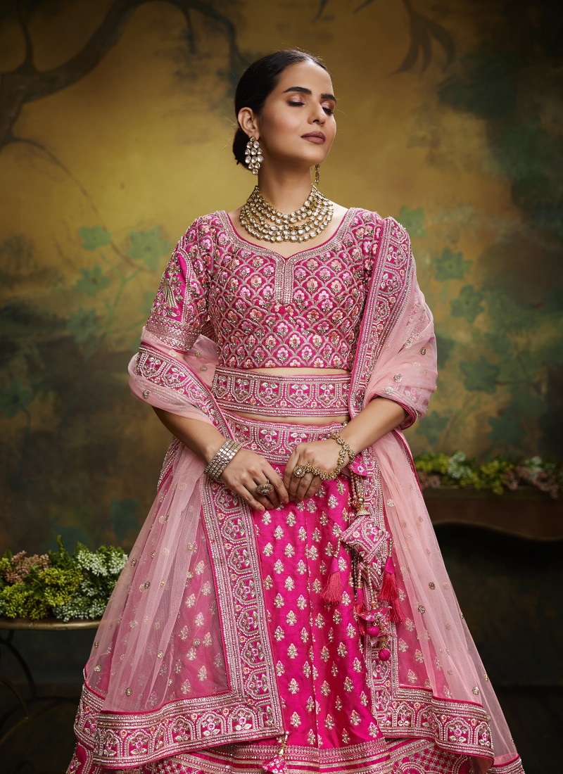 Pink Pure Silk Sequinse Bridal Lehenga Choli Pink Pure Silk Sequinse Bridal Lehenga Choli