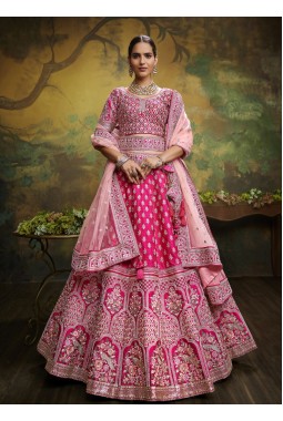 Pink Pure Silk Sequinse Bridal Lehenga Choli