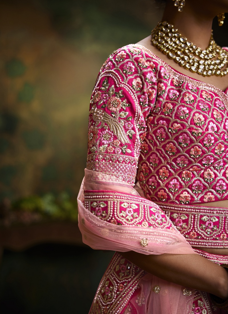 Pink Pure Silk Sequinse Bridal Lehenga Choli Pink Pure Silk Sequinse Bridal Lehenga Choli