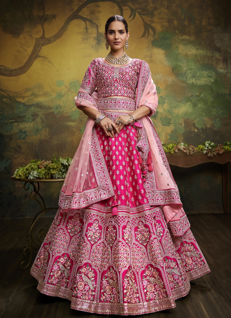 Pink Pure Silk Sequinse Bridal Lehenga Choli Pink Pure Silk Sequinse Bridal Lehenga Choli