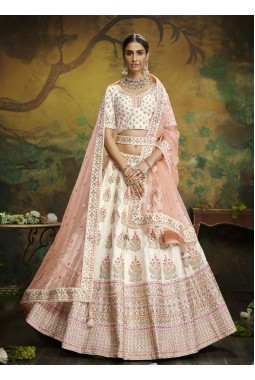 Off White Pure Silk Embroidery Bridal Lehenga Choli