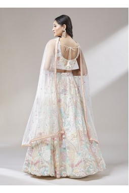 Cream Net Sequinse Wedding Lehenga Choli