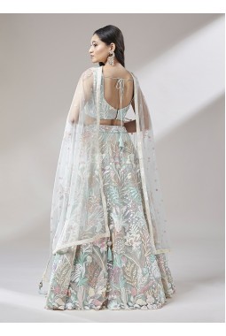 Lime Green Net Sequinse Wedding Lehenga Choli