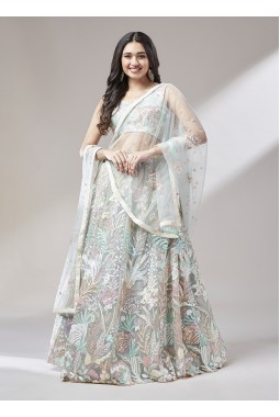 Lime Green Net Sequinse Wedding Lehenga Choli