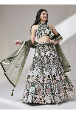 Olive Net Sequinse Wedding Lehenga Choli