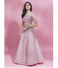 Coral Net Sequins Wedding Lehenga Choli Coral Net Sequins Wedding Lehenga Choli