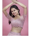 Coral Net Sequins Wedding Lehenga Choli Coral Net Sequins Wedding Lehenga Choli