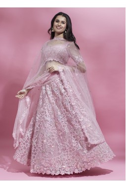 Coral Net Sequins Wedding Lehenga Choli