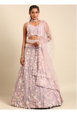 Mauve Net Sequins Wedding Lehenga Choli