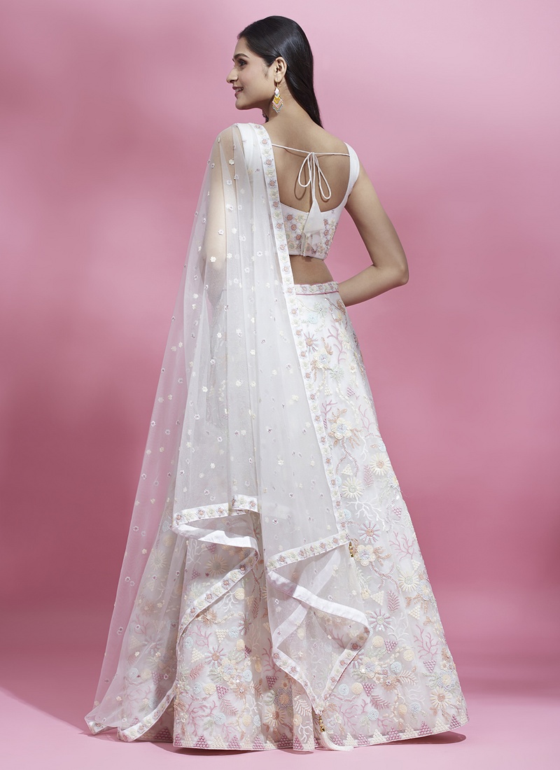Cream Net Sequins Wedding Lehenga Choli Cream Net Sequins Wedding Lehenga Choli