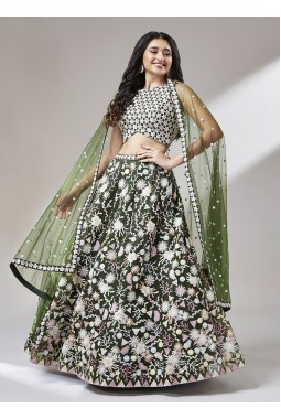 Olive Net Sequins Wedding Lehenga Choli