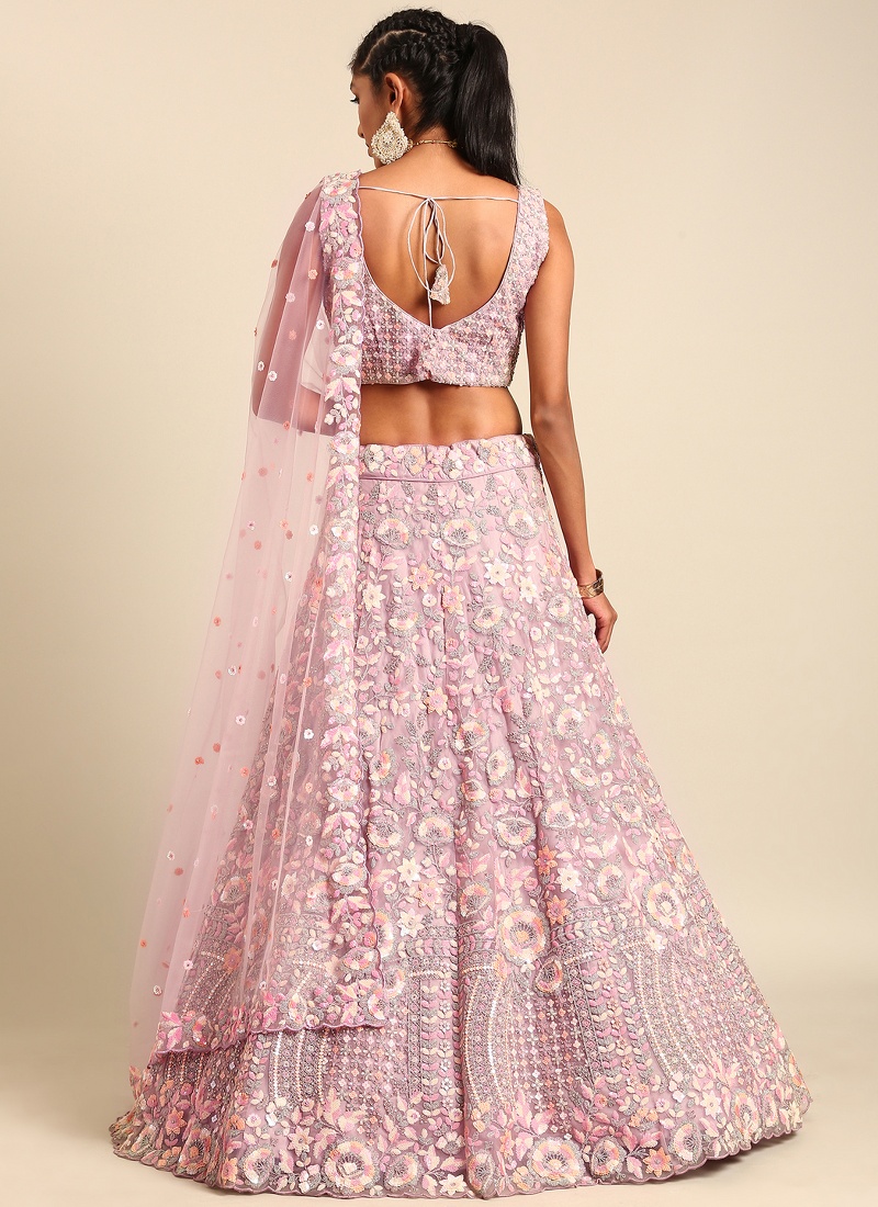 Mauve Net Multi Sequins Wedding Lehenga Choli 