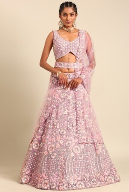 Mauve Net Multi Sequins Wedding Lehenga Choli 