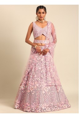 Mauve Net Multi Sequins Wedding Lehenga Choli 