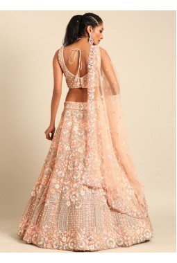 Peach Net Multi Sequins Wedding Lehenga Choli