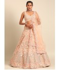 Peach Net Multi Sequins Wedding Lehenga Choli