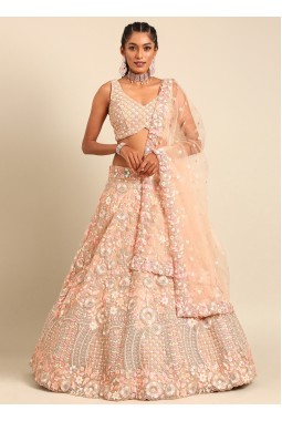 Peach Net Multi Sequins Wedding Lehenga Choli
