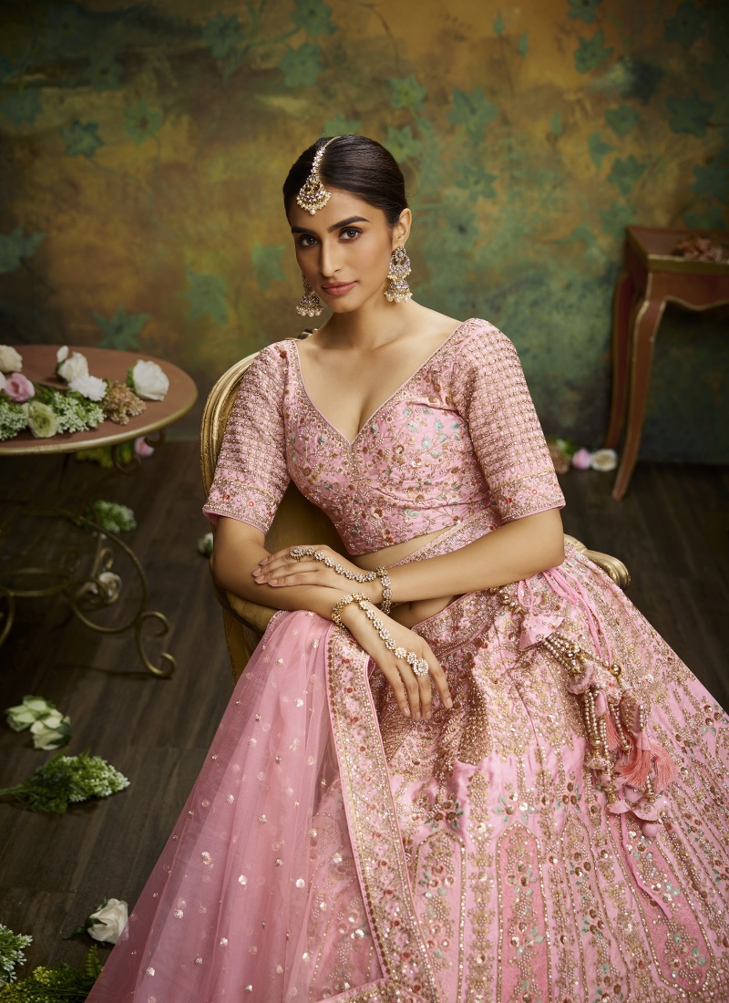 Coral Pure Silk Embroidery Bridal Lehenga Choli Coral Pure Silk Embroidery Bridal Lehenga Choli