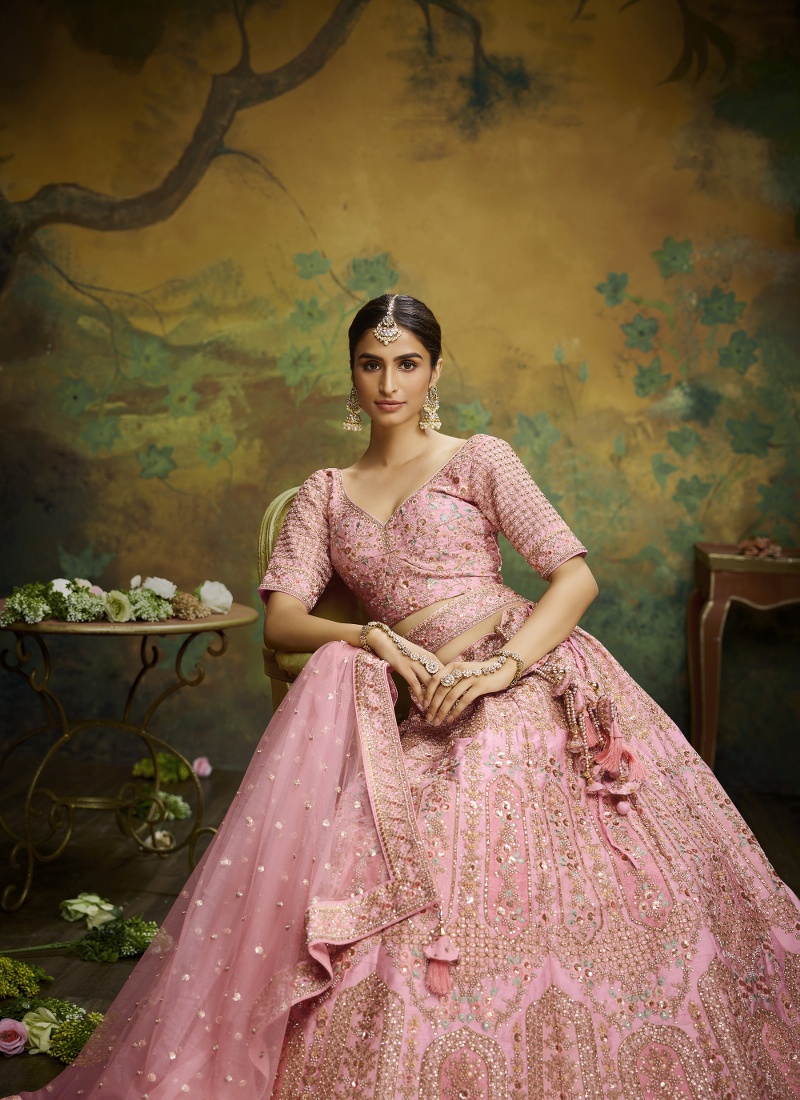 Coral Pure Silk Embroidery Bridal Lehenga Choli Coral Pure Silk Embroidery Bridal Lehenga Choli