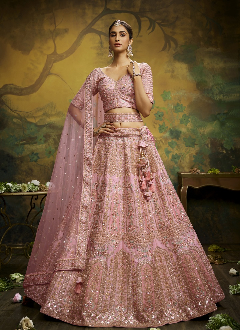 Coral Pure Silk Embroidery Bridal Lehenga Choli Coral Pure Silk Embroidery Bridal Lehenga Choli