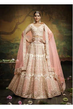 Off White Pure Silk Embroidery Bridal Lehenga Choli