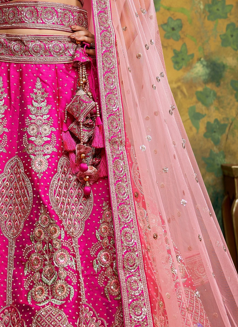 Pink Pure Silk Embroidery Bridal Lehenga Choli Pink Pure Silk Embroidery Bridal Lehenga Choli