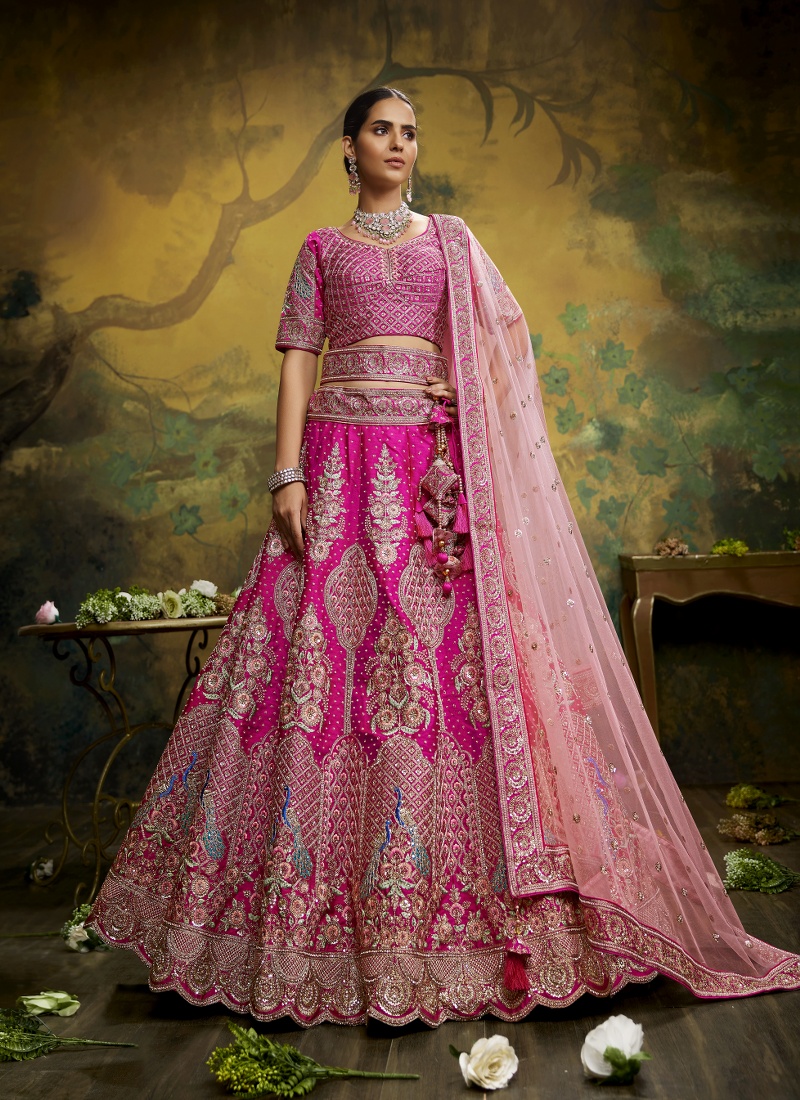 Pink Pure Silk Embroidery Bridal Lehenga Choli Pink Pure Silk Embroidery Bridal Lehenga Choli