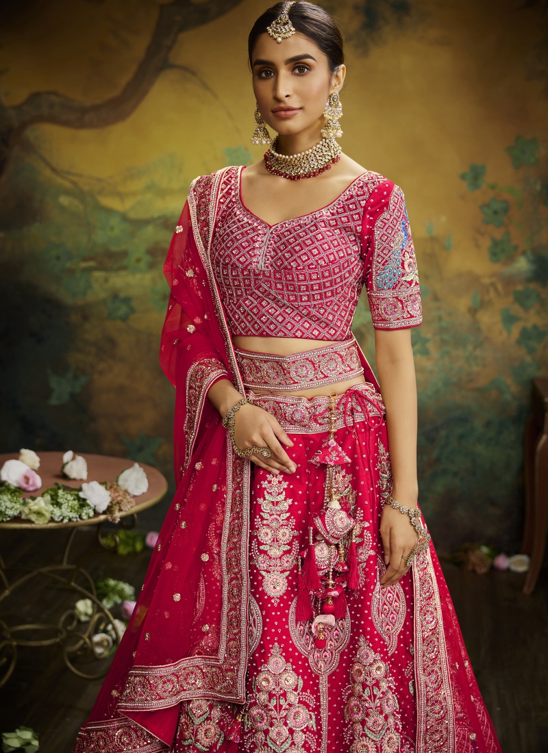 Red Pure Silk Embroidery Bridal Lehenga Choli 