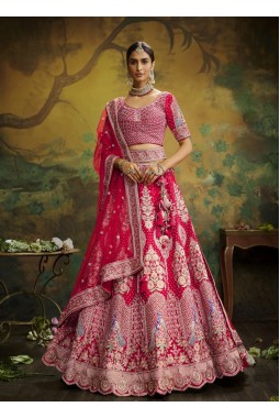 Red Pure Silk Embroidery Bridal Lehenga Choli 