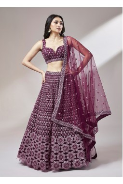 Burgundy Net Heavy Sequins Wedding Lehenga Choli