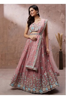 Coral Pure Georgette Sequins Wedding Lehenga Choli