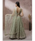 Lime Green Pure Georgette Sequins Wedding Lehenga Choli