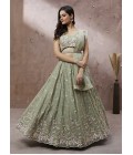 Lime Green Pure Georgette Sequins Wedding Lehenga Choli