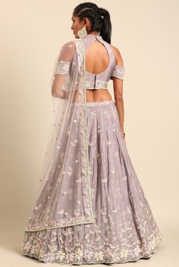 Mauve Pure Georgette Sequins Wedding Lehenga Choli