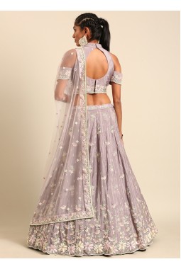 Mauve Pure Georgette Sequins Wedding Lehenga Choli