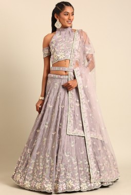 Mauve Pure Georgette Sequins Wedding Lehenga Choli
