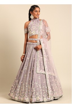 Mauve Pure Georgette Sequins Wedding Lehenga Choli
