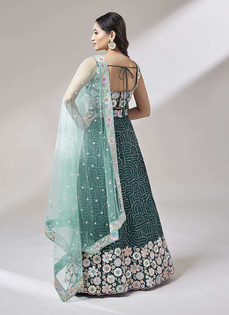 Teal Georgette heavy Sequinse Wedding Lehenga Choli