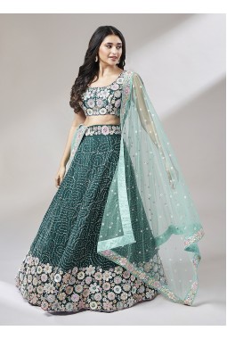 Teal Georgette heavy Sequinse Wedding Lehenga Choli