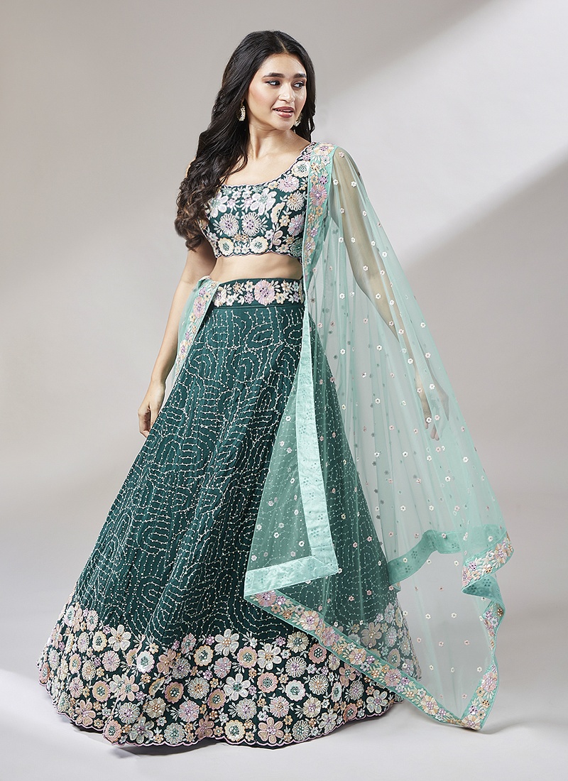 Teal Georgette heavy Sequinse Wedding Lehenga Choli