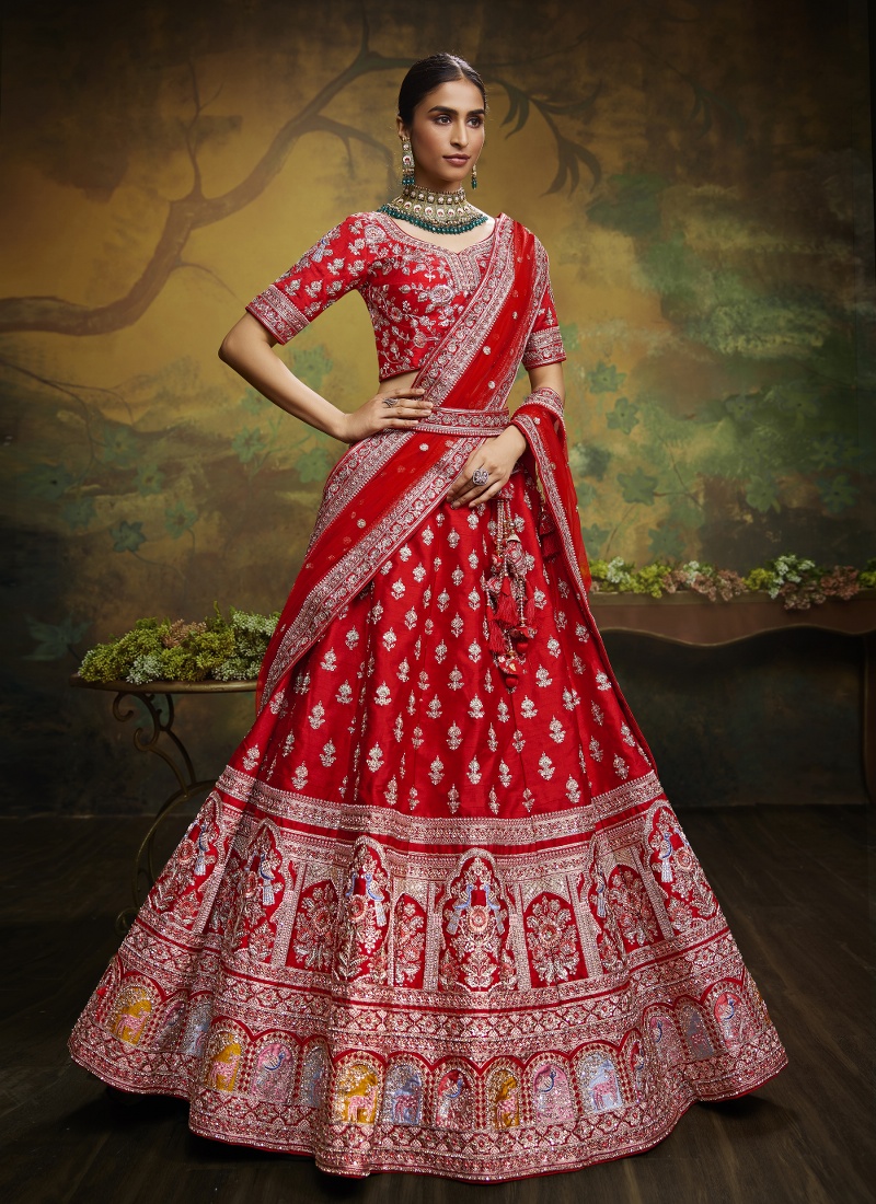 Red Pure Silk Bridal Lehenga Choli