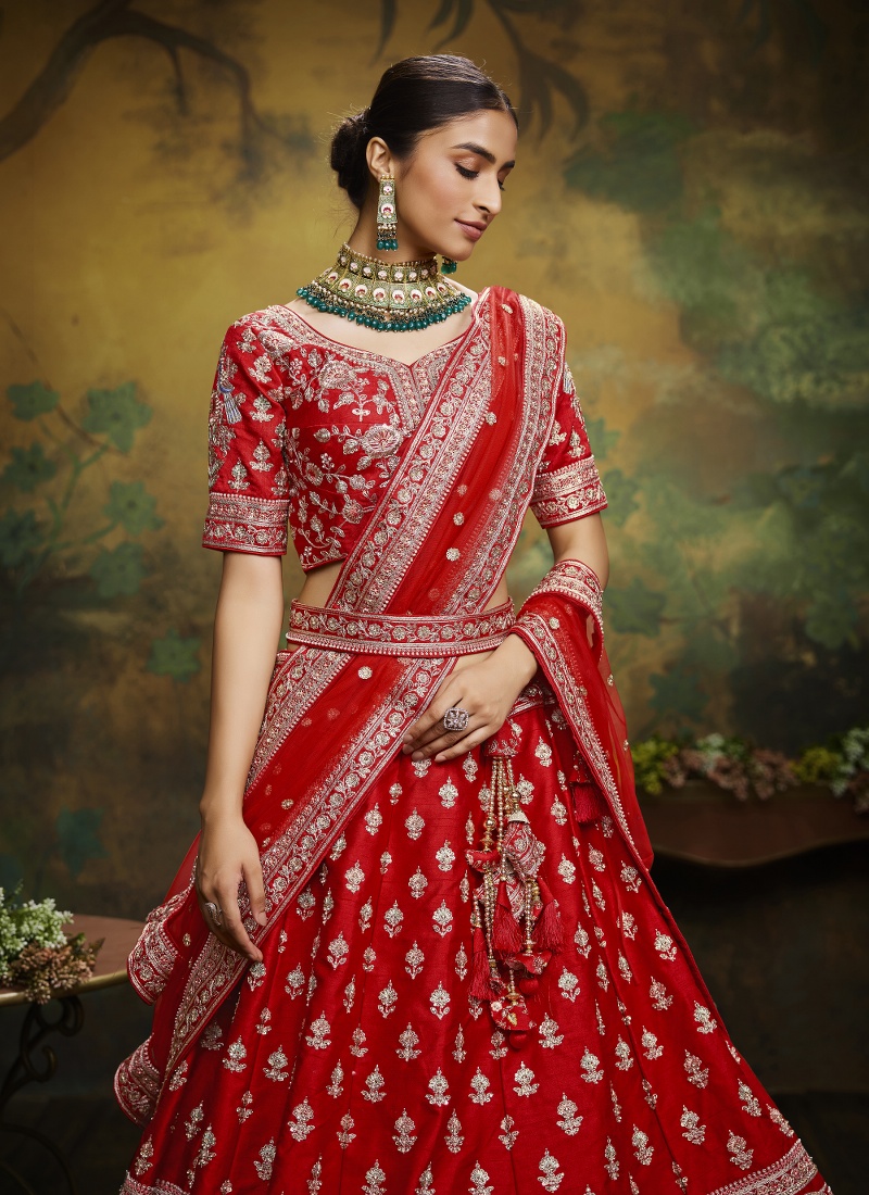 Red Pure Silk Bridal Lehenga Choli